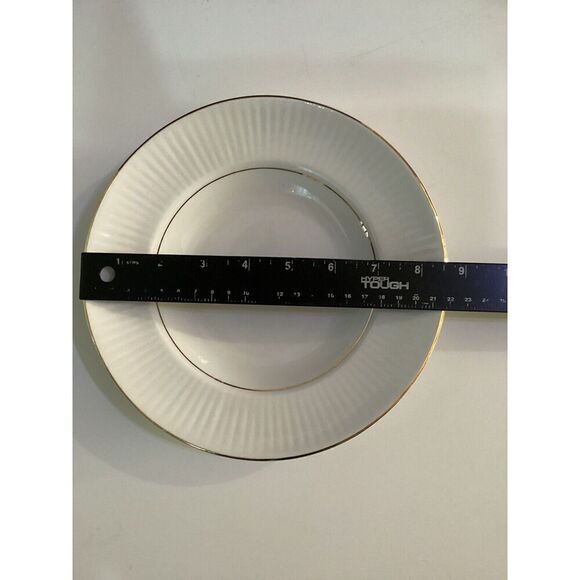 Gibson Black Tie White Soup Salad Bowls Gold Trim Ribbed Rim 8 5/8" Set of 4 - Picture 3 of 6